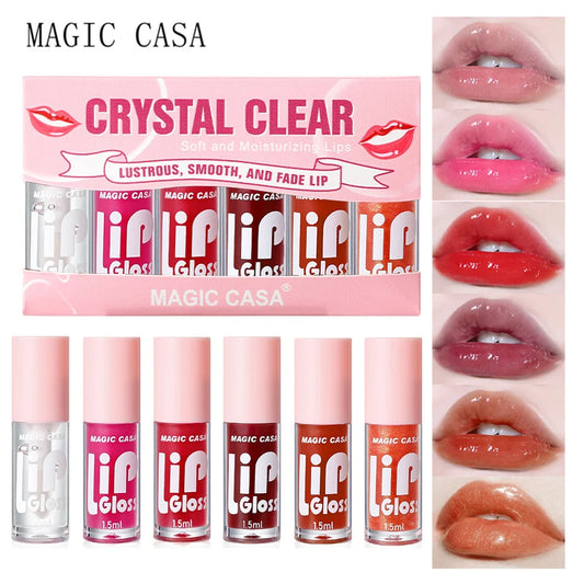 6Pcs/Set Small Bottle Hydrating Jelly Lip Oil Long-Lasting Moisturizing Smooth Shimmering Lip Hydrating Liquid